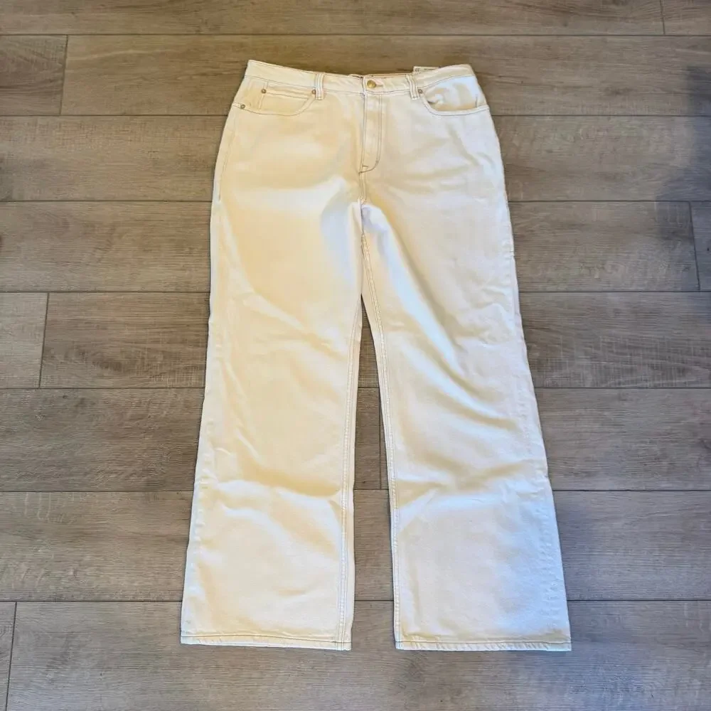 NEW FREE PEOPLE WE THE FREE ECRU TINSLEY BAGGY HIGH RISE STRAIGHT LEG JEANS 32